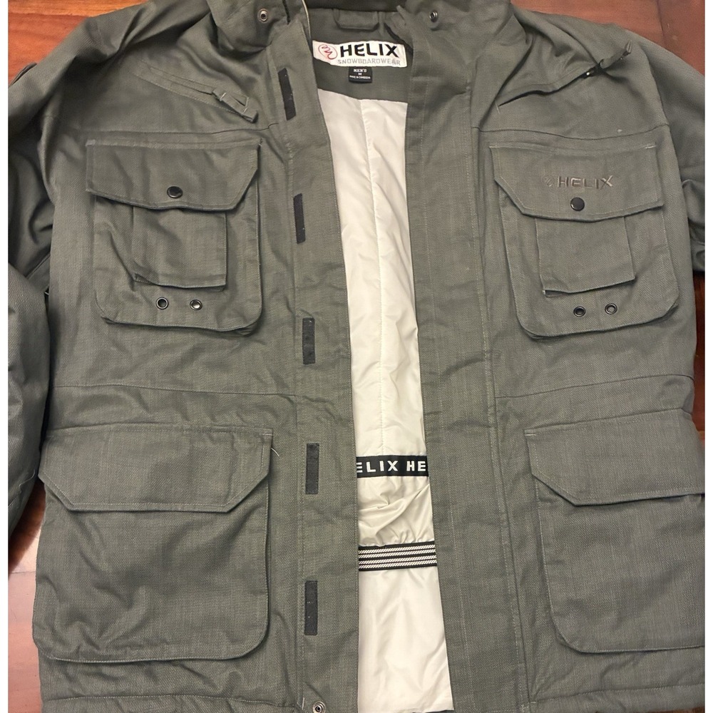 Helix Men's Snowboarding Jacket Size M Utility Cargo Green Winter‎ Coat Hooded